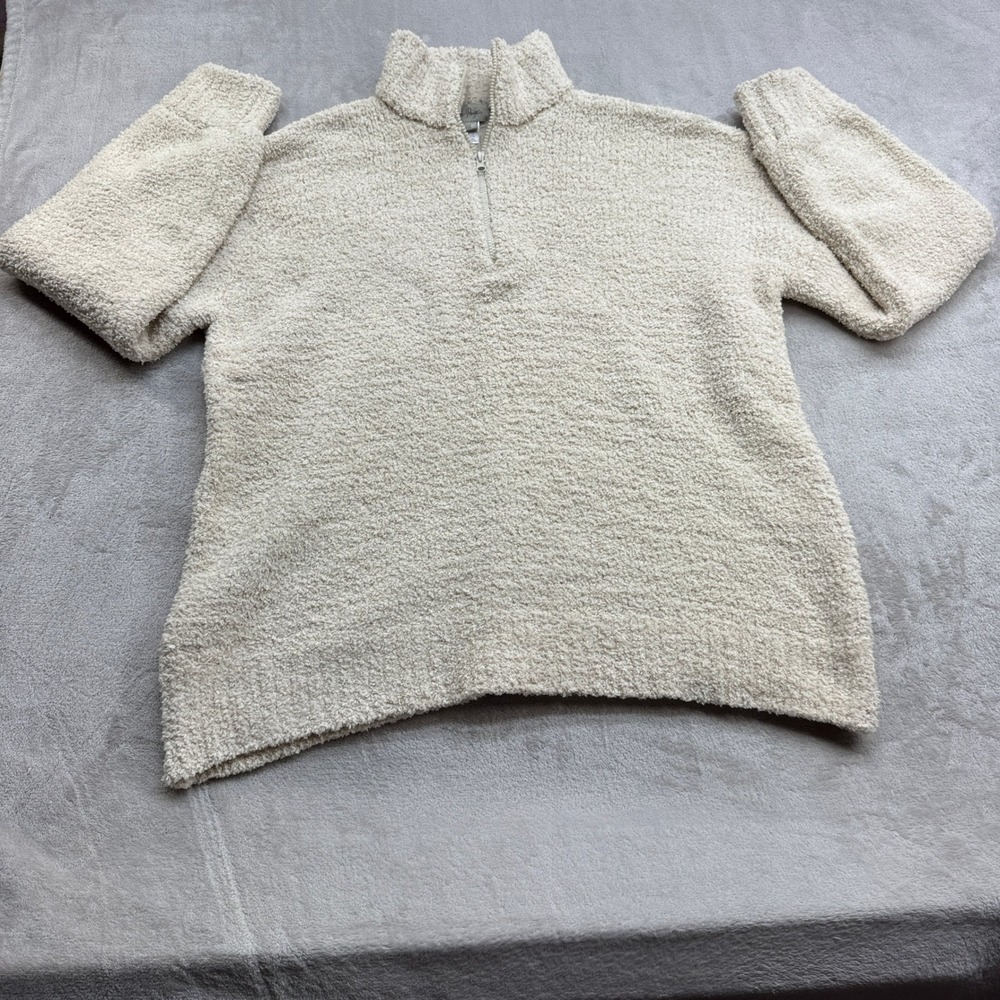 Charlie Paige Pullover Women S/M Cream Popcorn Knit Quarter Zip Top Hygge Cabin